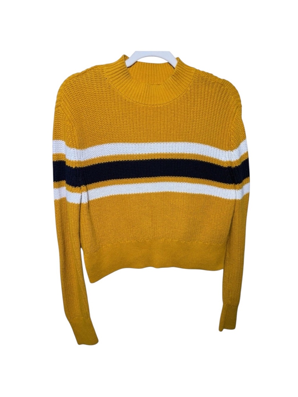 Lottie Moss PacSun Cropped Cotton Sweater Mock Mustard White Black Small
